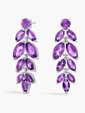NIB Blue Nile Marquise Petal Drop Amethyst Earrings In Sterling Silver